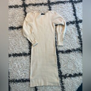 French Connection Cream Bodycon Tea Length Sweater Dress size S